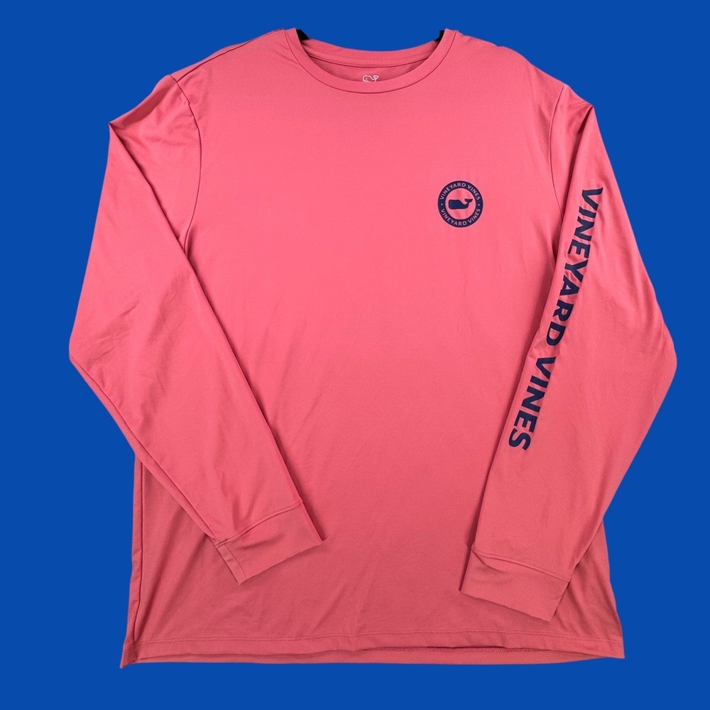 Vineyard Vines Performance Long Sleeve Shirt Mens Large Coral Pink Whale 1V6146